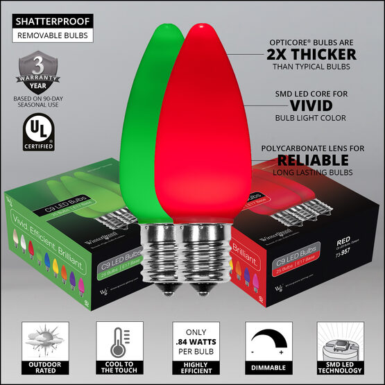 Wintergreen Lighting OptiCore C7 LED Green Smooth/Opaque Christmas