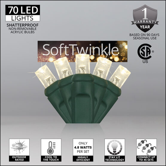 24' SoftTwinkle Wide Angle LED Mini Lights, Warm White, Balled Set