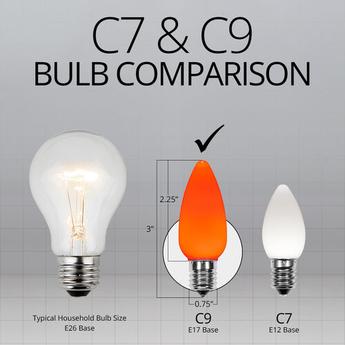 C9 Smooth OptiCore LED Light Bulbs, Amber / Orange, E17 Base