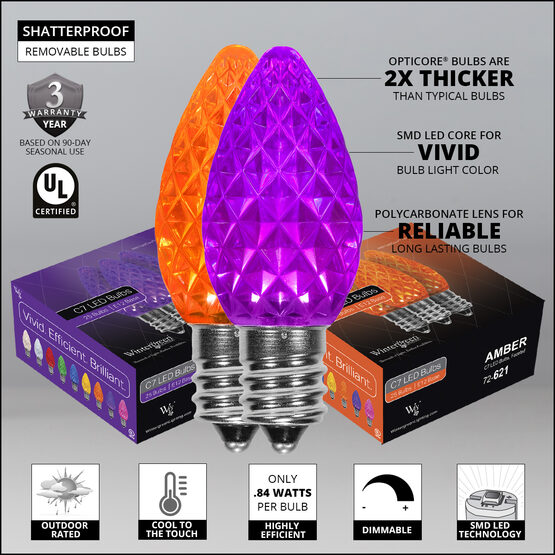 OptiCore C7 Commercial LED String Lights, Amber / Purple, 50 Lights, 50'
