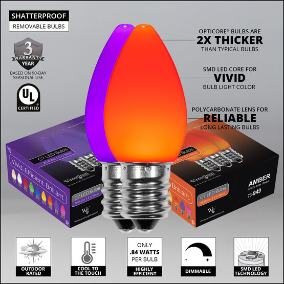 Smooth OptiCore C7 Commercial LED String Lights, Amber / Purple, 50 Lights, 50'