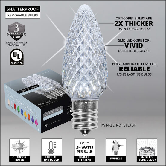 C9 OptiCore LED Light Bulbs, Cool White Twinkle