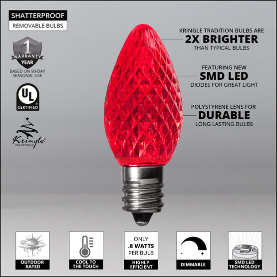 C7 LED Light Bulbs, Red, by Kringle Traditions TM 