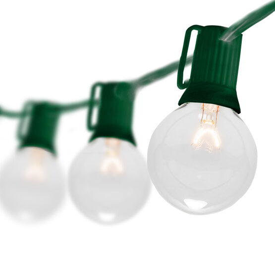 Globe String Lights, Clear G50 Bulbs, Green Wire