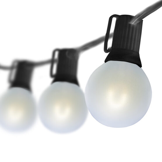 10' Patio String Light Set, 10 Cool White G50 FlexFilament TM LED Satin Glass Bulbs, Black Wire