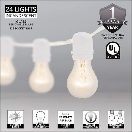 54' Outdoor Patio Light String, 24 Clear A19 Bulbs