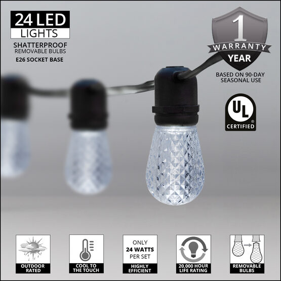 54' Outdoor Patio Light String, 24 Cool White S14 LED Bulbs