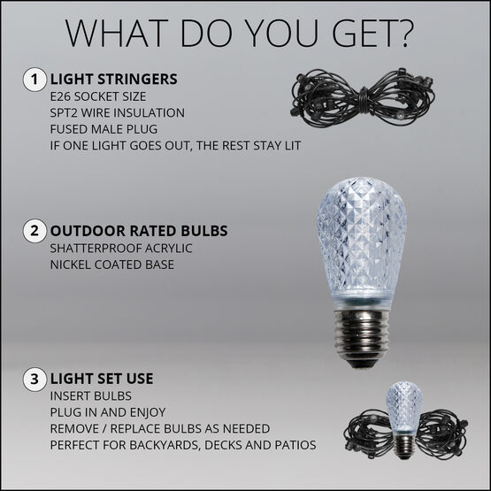 54' Outdoor Patio Light String, 24 Cool White S14 LED Bulbs