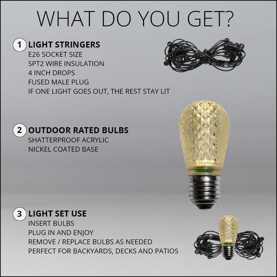 54' Outdoor Patio Light String, 24 Warm White S14 LED Bulbs
