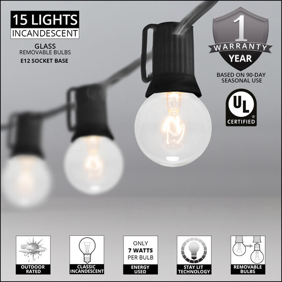 15' Globe String Lights, 15 Clear G40 Bulbs