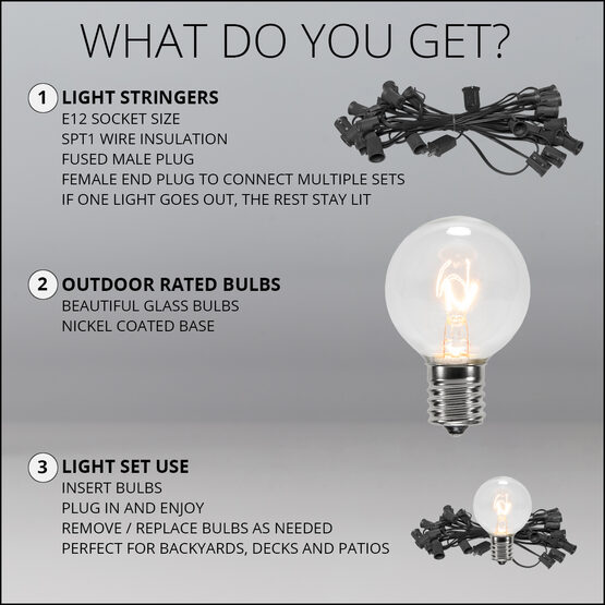 15' Globe String Lights, 15 Clear G40 Bulbs