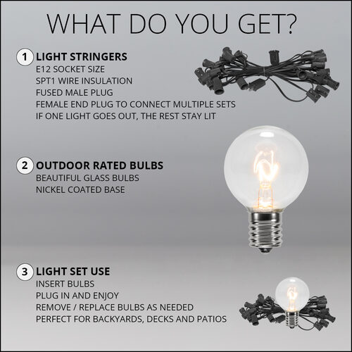 15' Globe String Lights, 15 Clear G40 Bulbs