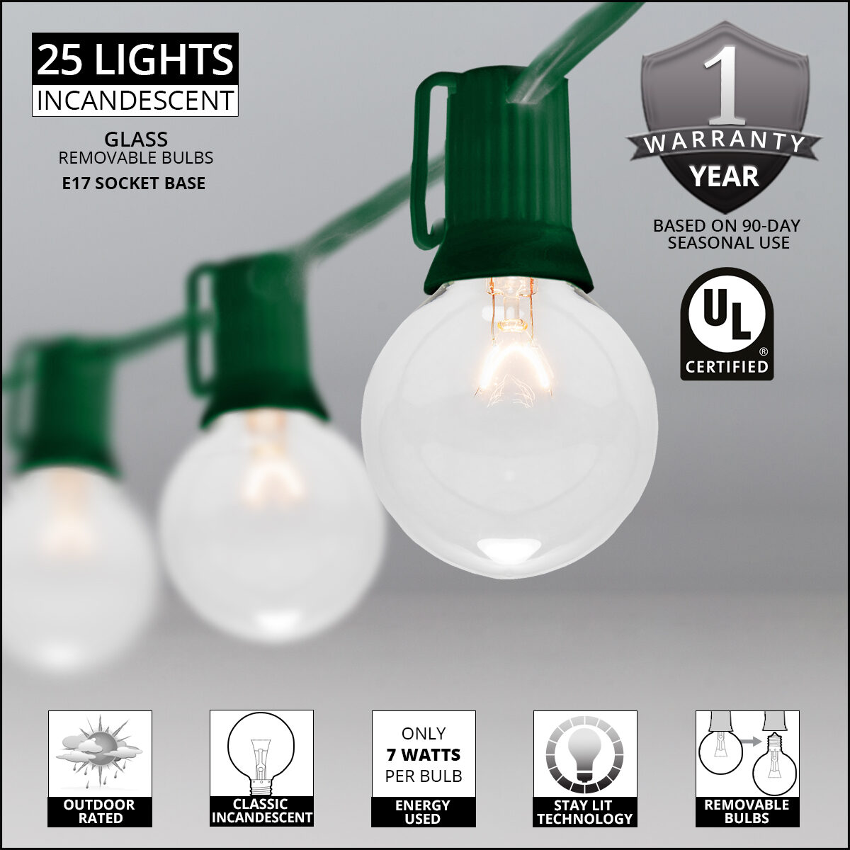G50 Clear Outdoor Patio Globe String Lights 100', 50' and 25' Lengths 