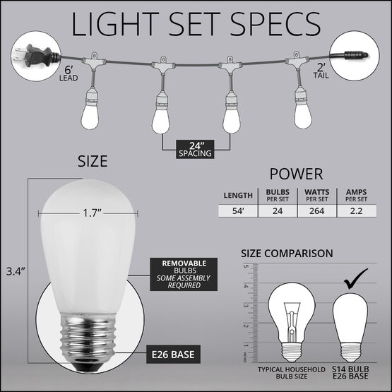 54' Outdoor Patio Light String, 24 Multicolor S14 Bulbs