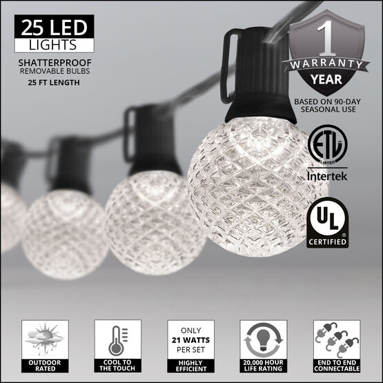 25' Globe String Light Set, 25 Cool White G50 OptiCore LED Bulbs