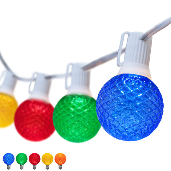 25' Patio String Light Set, 25 Multicolor G50 OptiCore LED Bulbs, White Wire