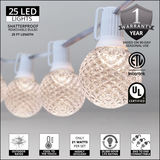 25' Globe String Light Set, 25 Warm White G50 OptiCore LED Bulbs