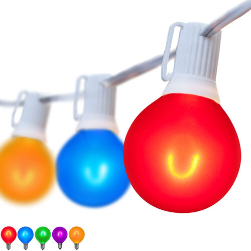 10' Patio String Light Set, 10 Multicolor G50 FlexFilament TM LED Satin Glass Bulbs, White Wire
