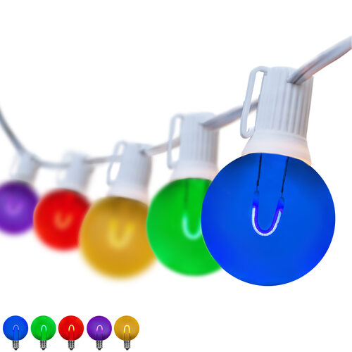 10' Patio String Light Set, 10 Multicolor G50 FlexFilament TM LED Shatterproof Bulbs, White Wire