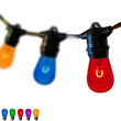 30' Commercial Patio String Light Set, 10 Multicolor S14 FlexFilament LED Glass Bulbs, Black Wire