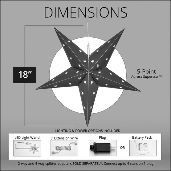 18" Green Aurora Superstar TM 5 Point Star Lantern, Fold-Flat, LED Lights 