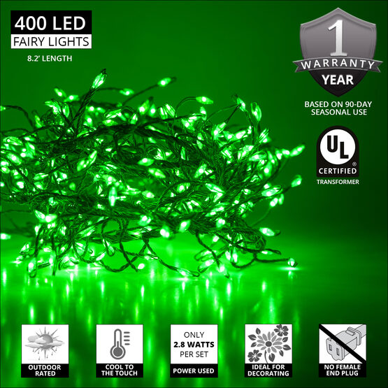 Green LED Outdoor Fairy String Lights, Green Wire