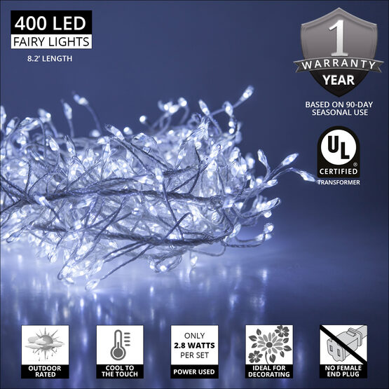 Cool White LED Outdoor Fairy String Lights, Silver Wire