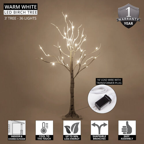 3' Warm White LED Birch Tree 