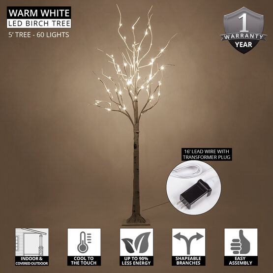 5' Warm White LED Birch Tree 