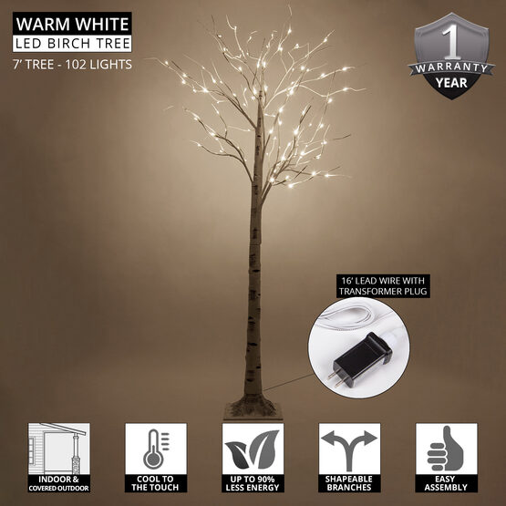 7' Warm White LED Birch Tree 
