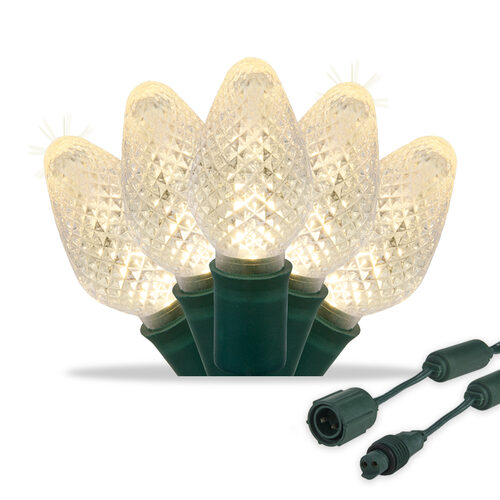 C7 Commercial LED String Lights, Warm White Twinkle, Green Wire