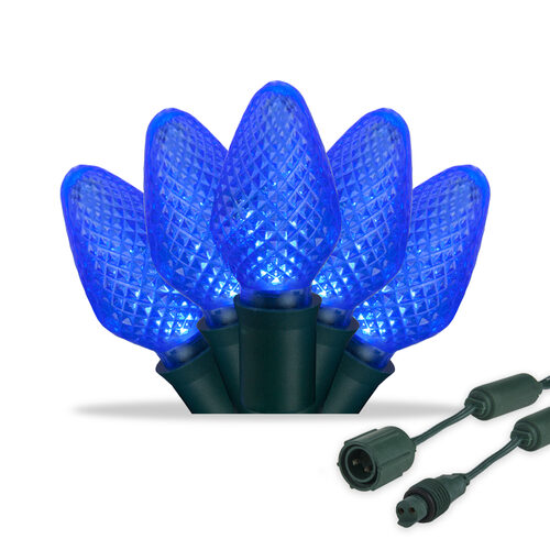 C7 Commercial LED String Lights, Blue, Green Wire
