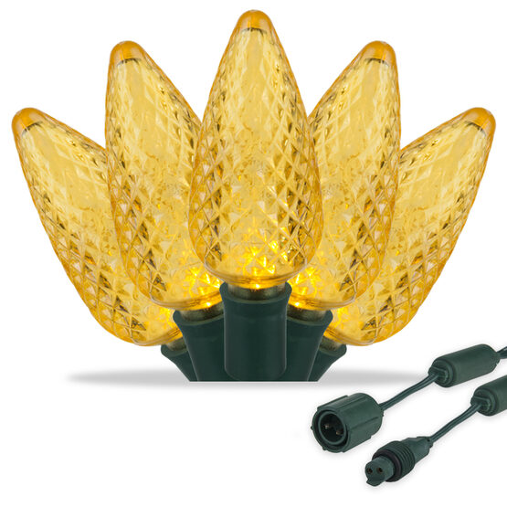 C9 Commercial LED String Lights, Gold, Green Wire