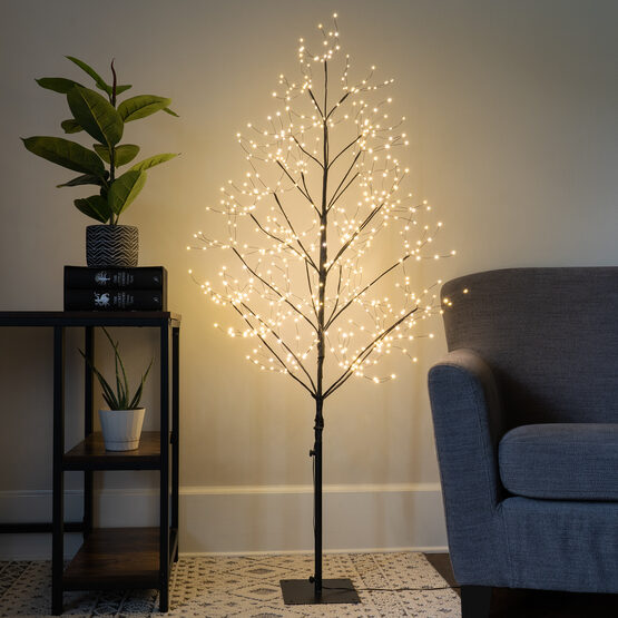 5' Black Fairy Light Tree, Warm White LED Lights 