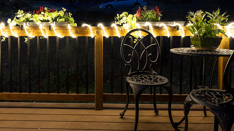 Deck Railings Wrapped With Rope Light