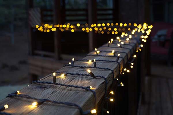 string lights on railing