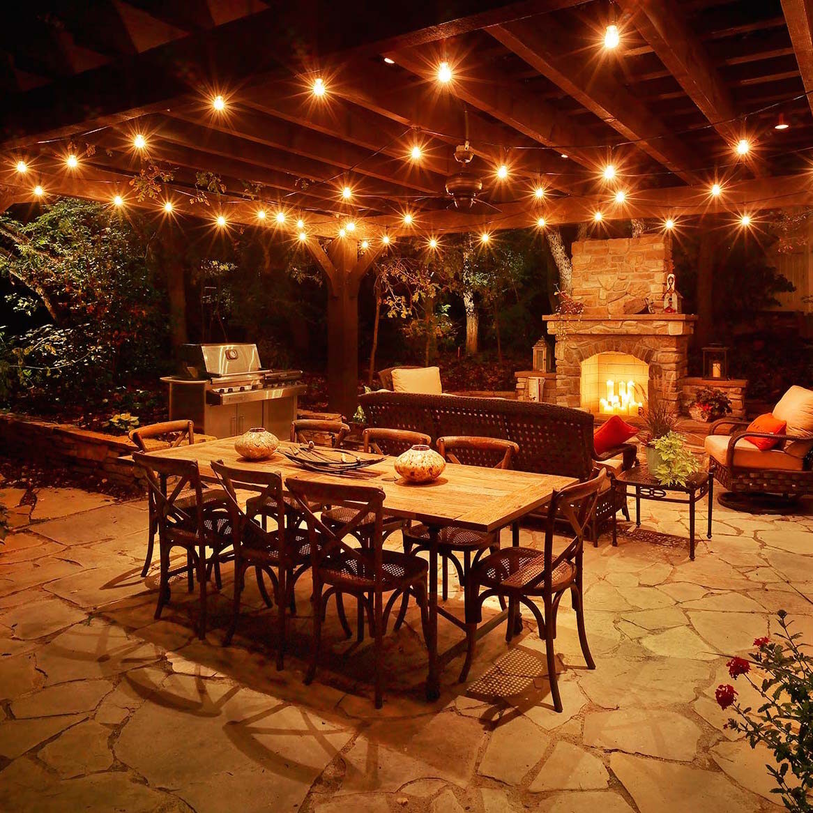 Create a Backyard Cafe with Bistro Lights!  Yard Envy