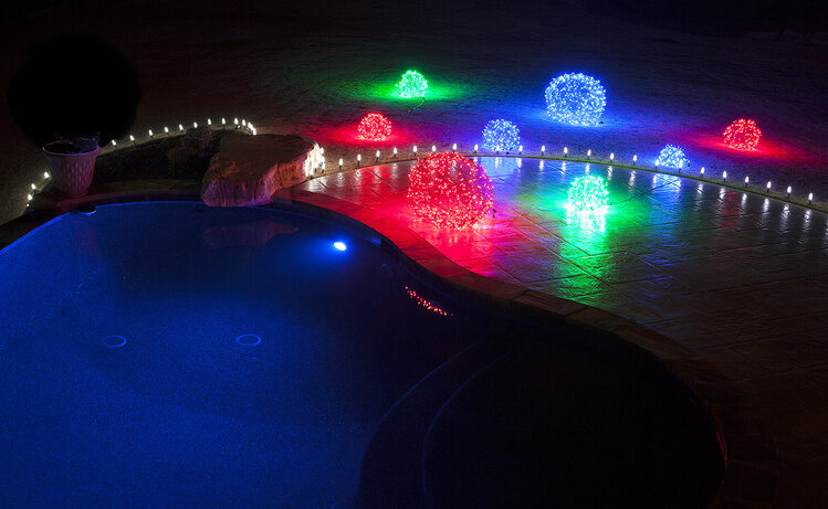 Pool party lights ideas - outline with stakes and light balls