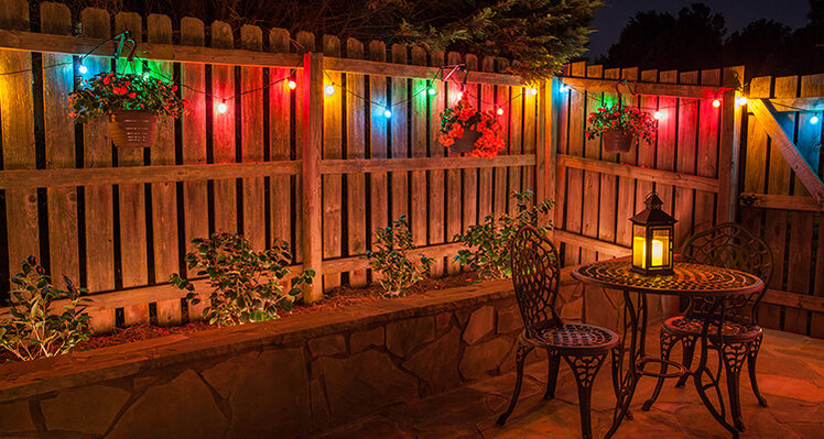 Backyard Cafe With Bistro Lights, Outdoor Patio Cafe Lights