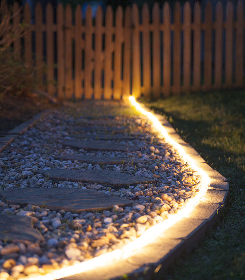 Rope Light Illuminates a Garden Path